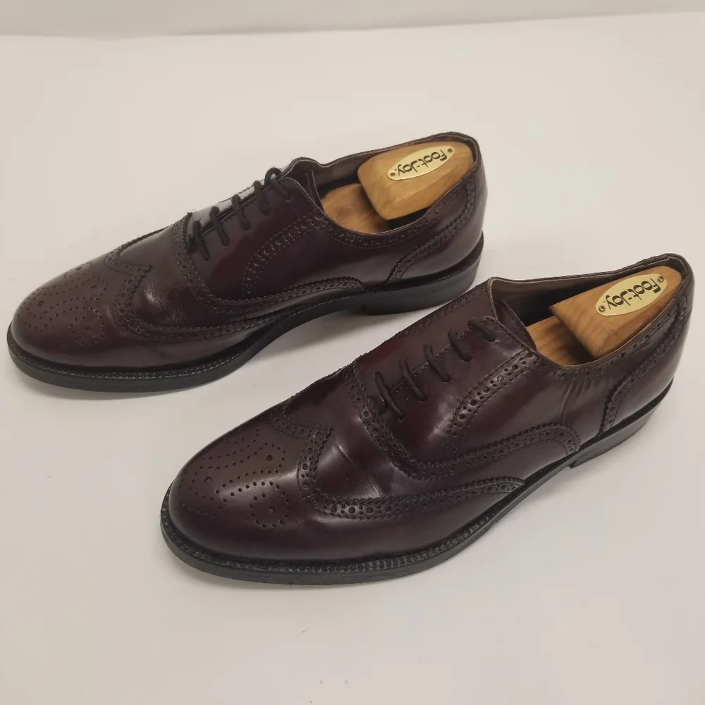 Totenham Mens Size 9.5 Cordovan Burgundy Leather Oxford Derby Wingtip Brogue